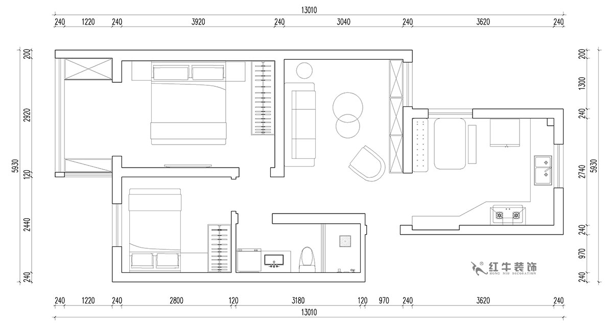 朱明琪｜富康新村8-204-63㎡-北欧原木风格｜2室2厅1卫｜老房翻新｜定制家￥112770｜全包11万｜00_02平面布局图